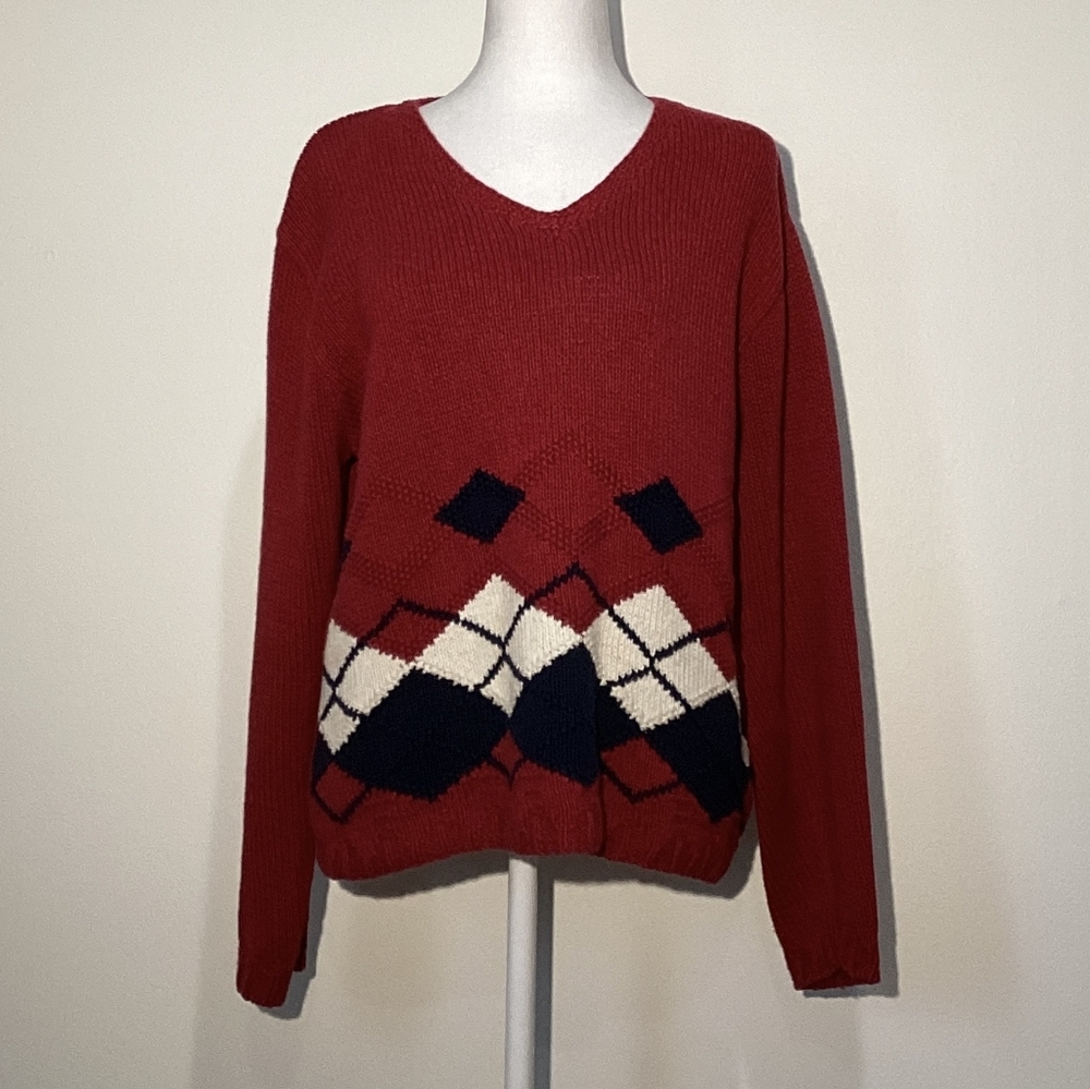 Liz Claiborne Women's Red Argyle Knit Sweater